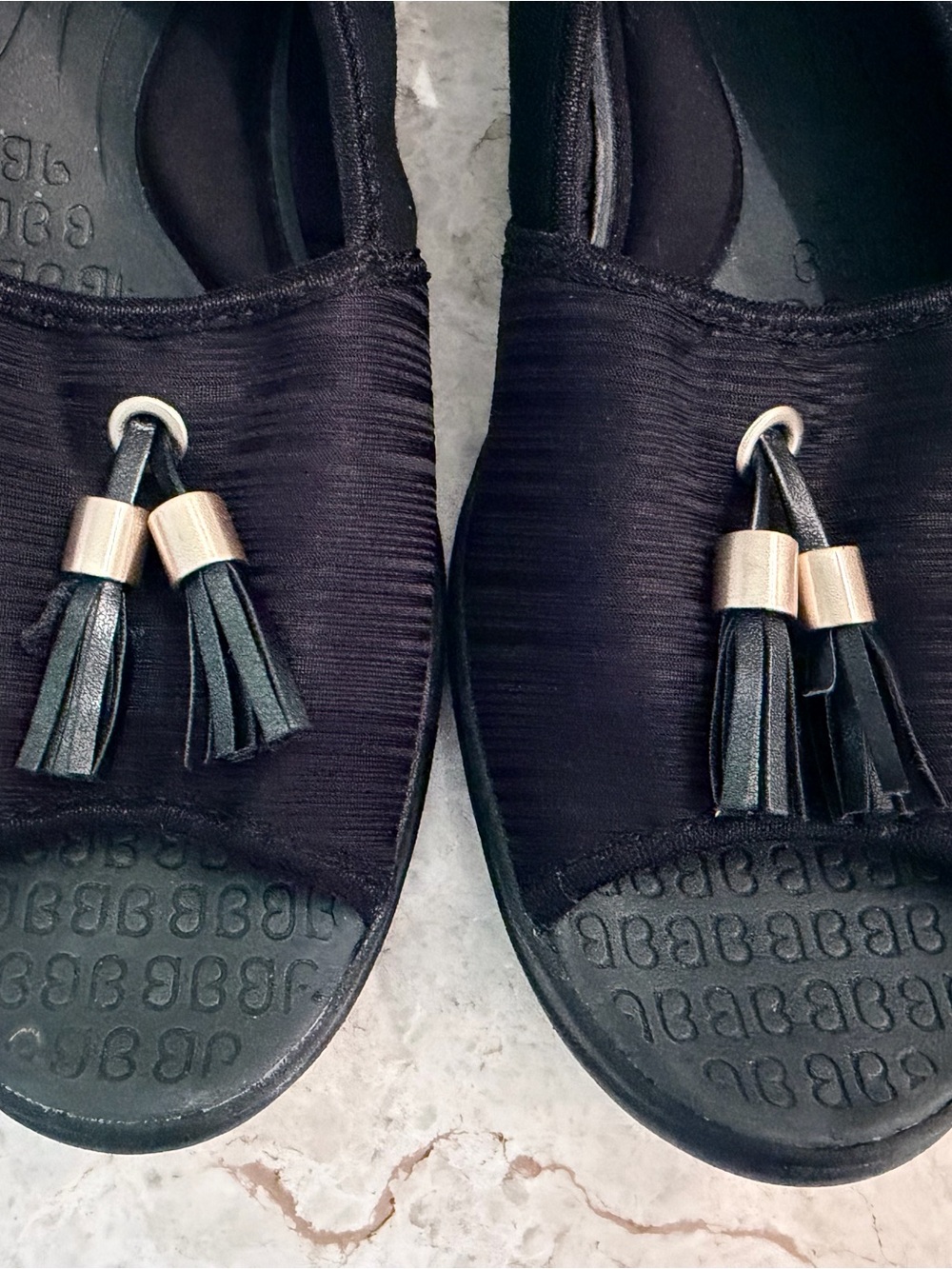 Bzees Black and gold Tassel Sandals